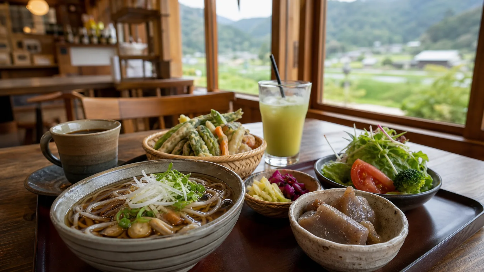 おきりこみやカフェ休憩を表す写真調イメージ