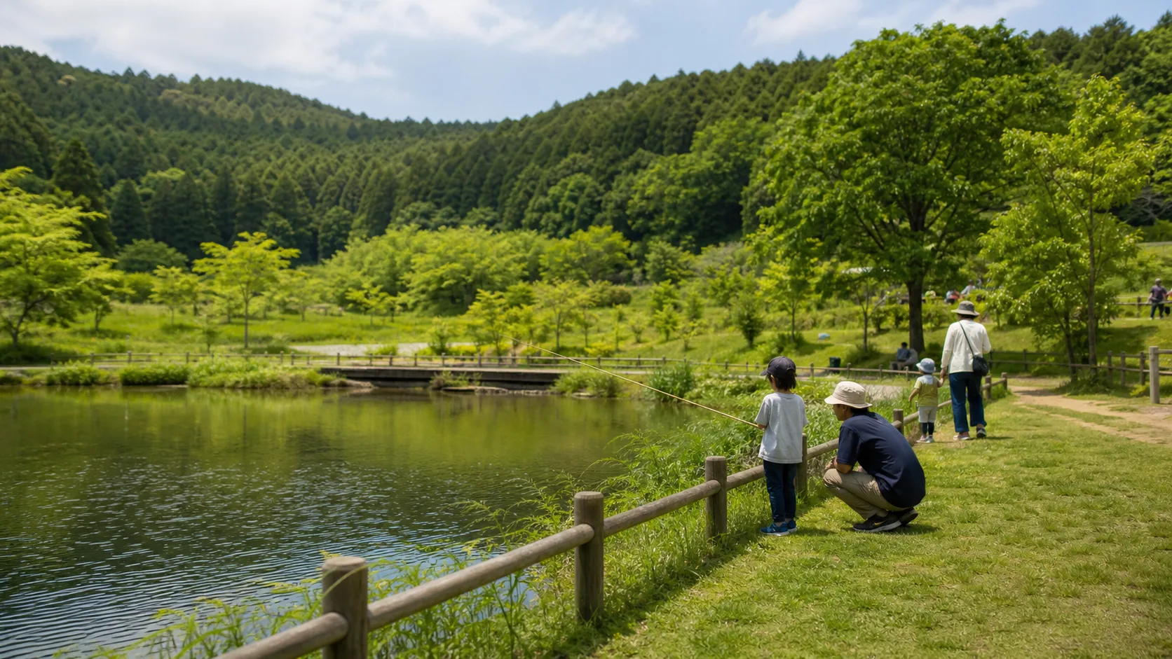 里山公園で水辺の体験を楽しむイメージ
